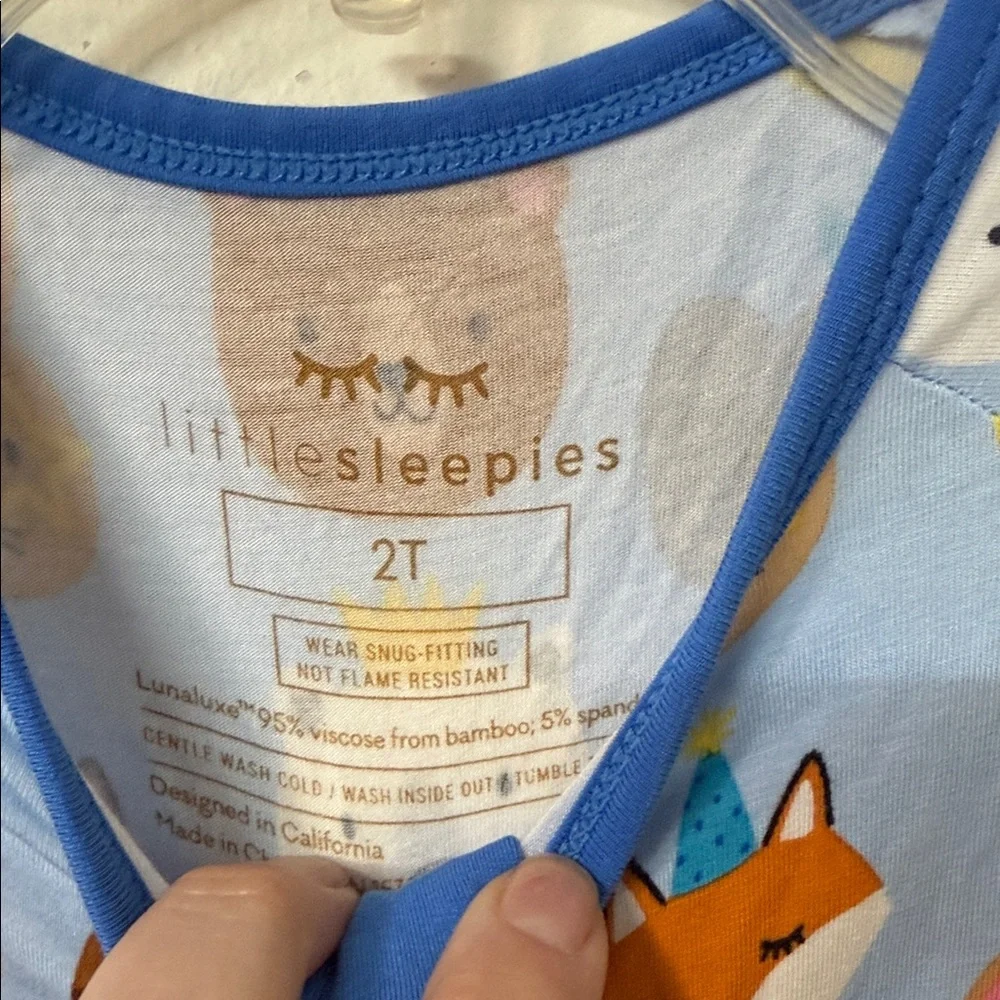 Little Sleepies Blue Romper with Animal Prints nwot - Picture 2 of 3